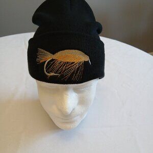 Beanie with fishing lure design embroidered